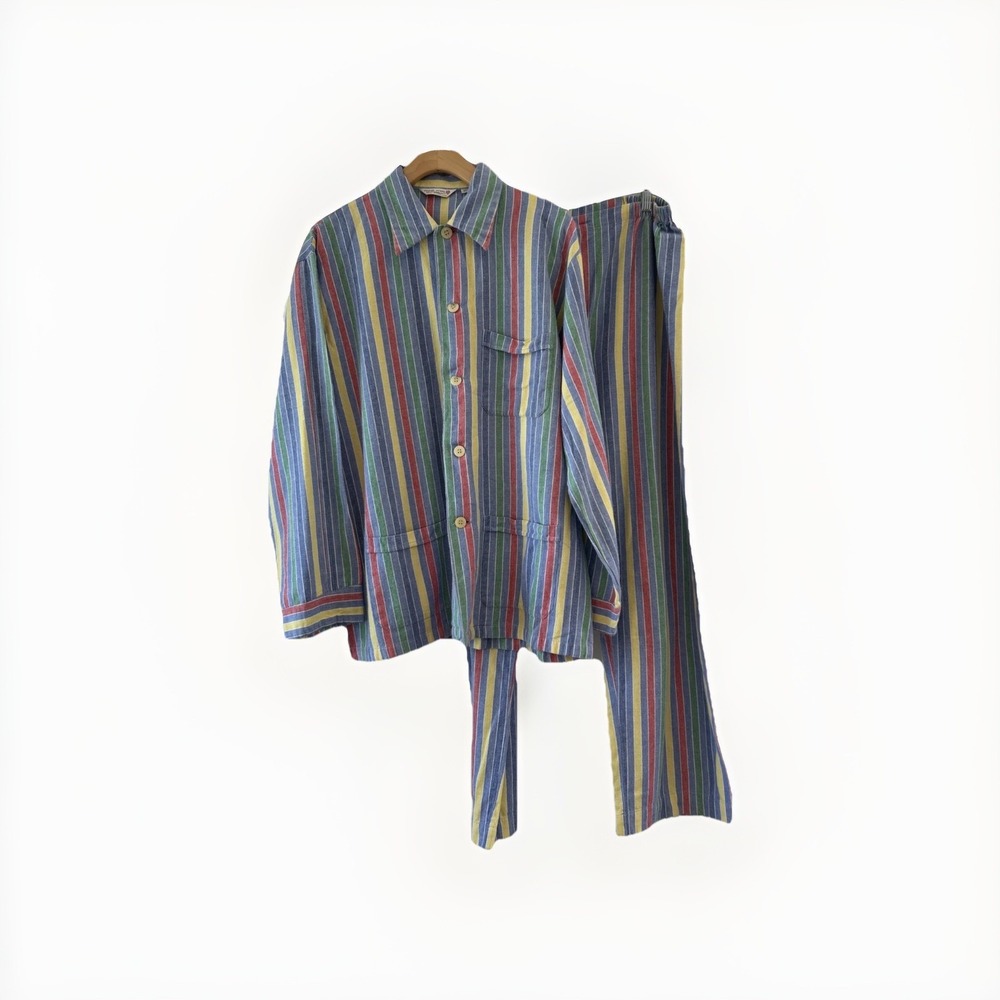 Derek‎ Rose Men Pajama Set 42 Multi Color Stripe Cotton Herringbone Made England